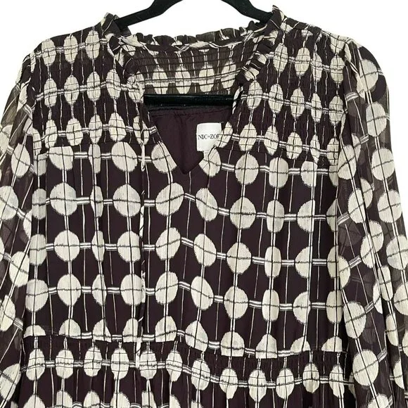 Nic + Zoe $228 Chiffon Dot Maxi Dress Size Large NWT Black White - Picture 6 of 12